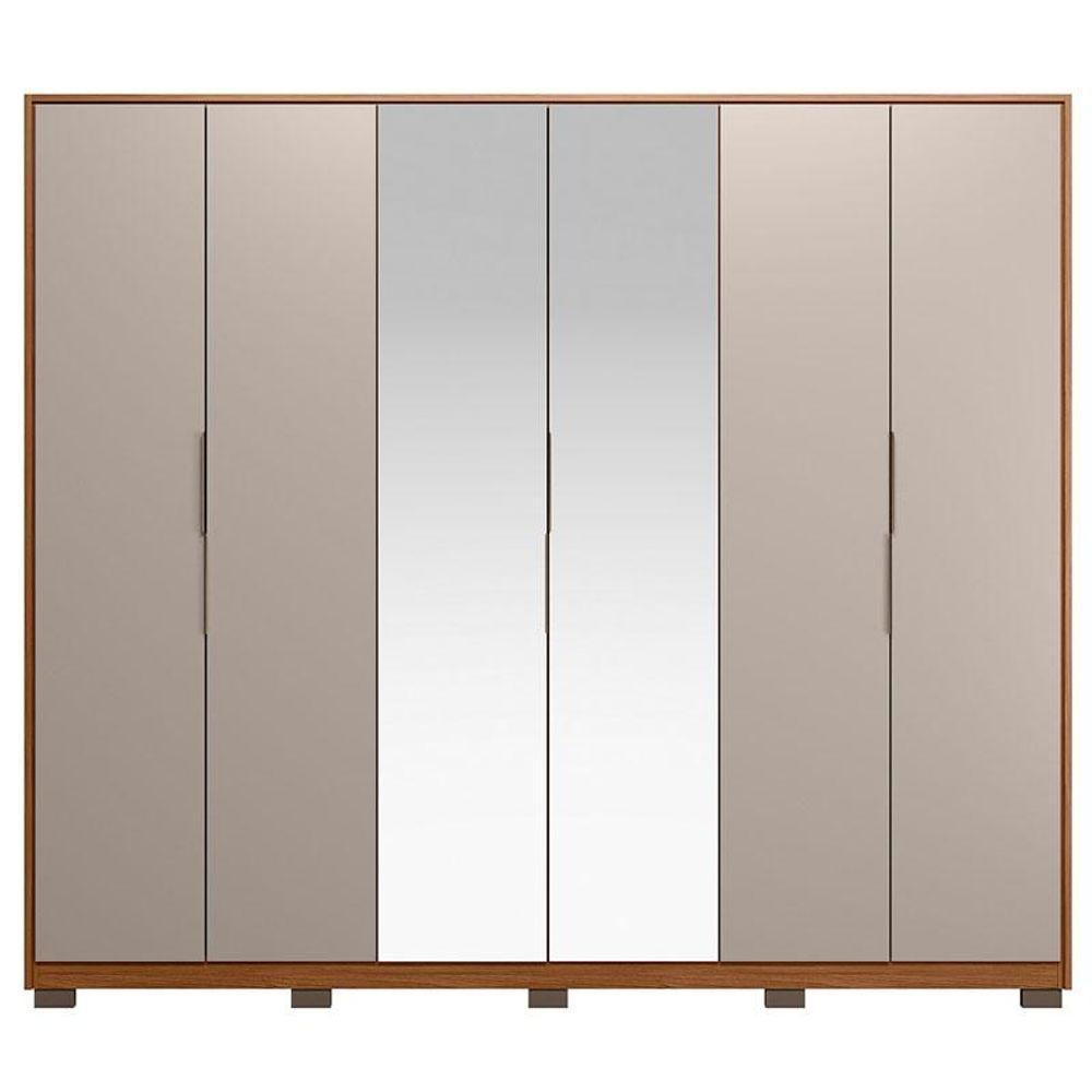 Guarda Roupa Casal Atrice 6 Portas Nogueira Nude Prime Tx Com Espelho E Pés Demóbile - Demartêz - 3