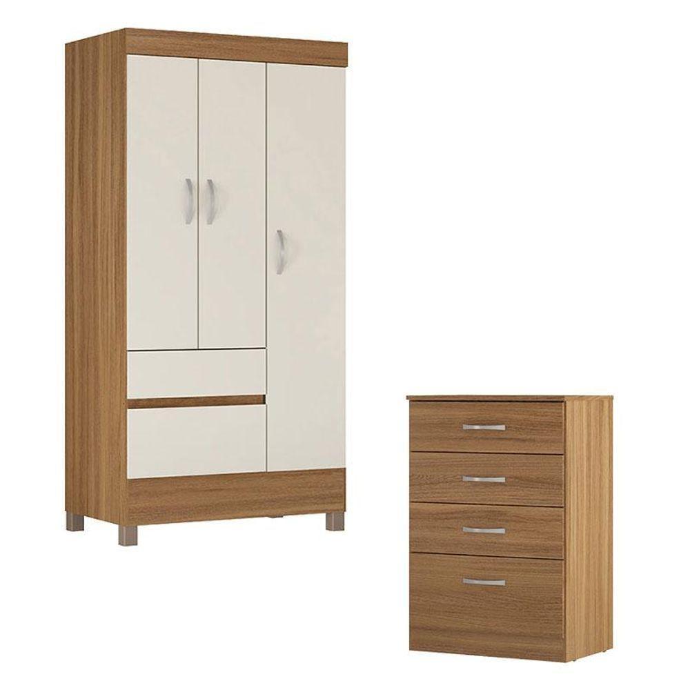 Cômoda Astral E Guarda Roupa Solteiro Wind Amêndola Off White - Demóbile - 1