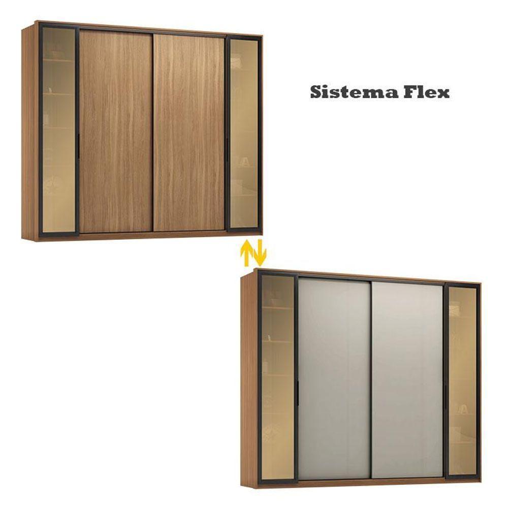 Guarda Roupa Casal Laredo Amêndola Touch Nude Prime Flex Com Portas De Vidro Reflecta - Demartez - 4