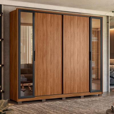 Guarda Roupa Casal Laredo Ambiente Nogueira Touch Flex Com Vidro Reflecta E Pés Demóbile - Demartêz