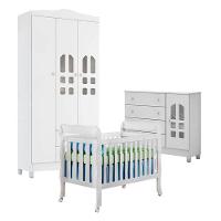 Quarto De Bebê New Selena 3 Portas Com Berço Lila E Cômoda Selena Branco Brilho - Carolina Móveis - 1