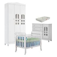 Quarto De Bebê New Selena 3 Portas Com Berço E Cômoda Selena Branco Brilho E Colchão Gazin - 1