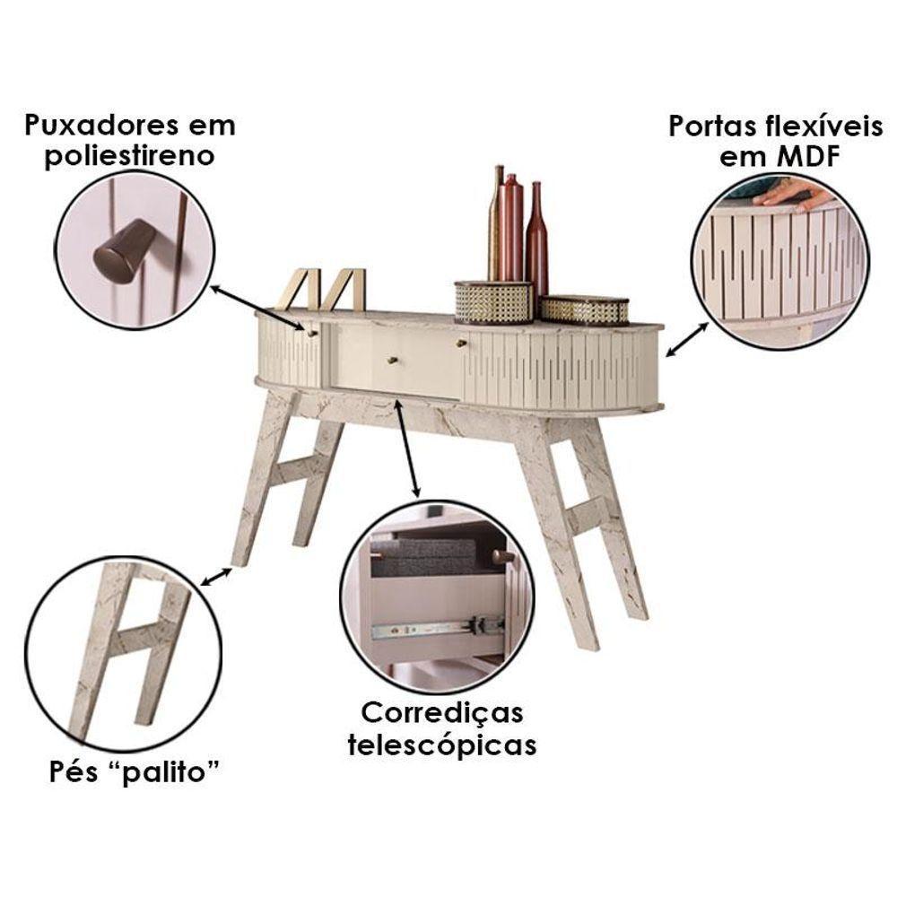 Estante Home Theater Daytona Com Aparador Estoril E Mesa De Centro Indianápolis Calacata Off White - Madetec - 3