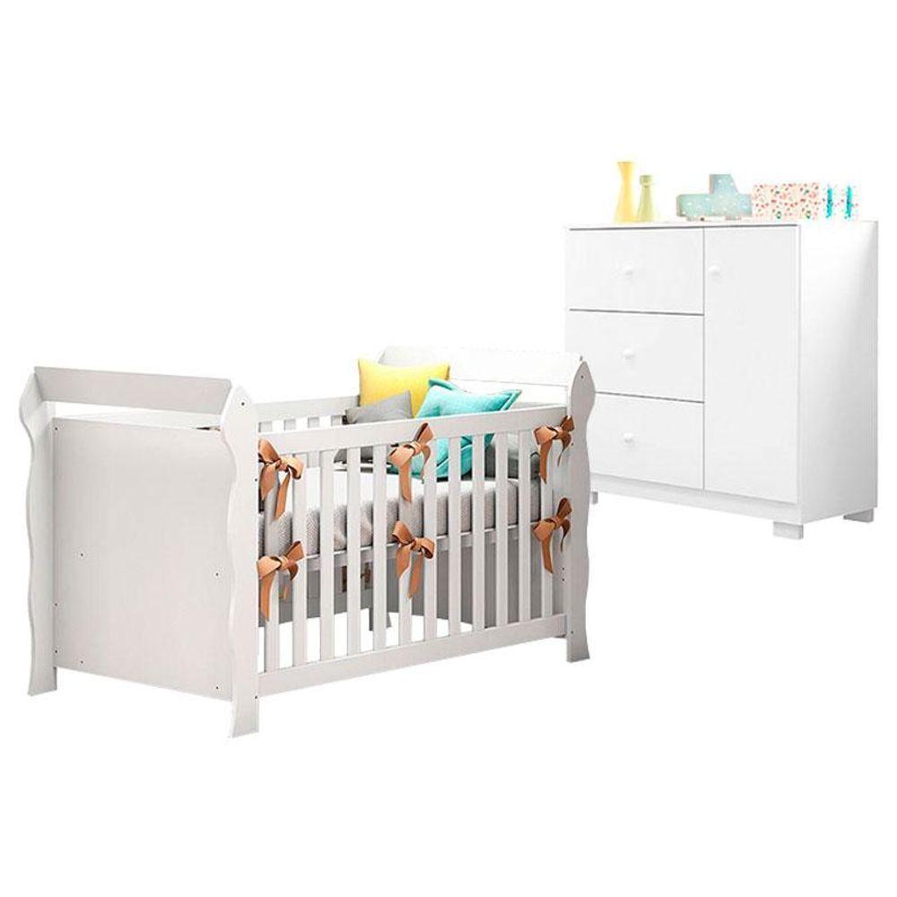 Berço Americano Lara Com Cômoda Infantil Duda Branco Brilho - Phoenix Baby - 1