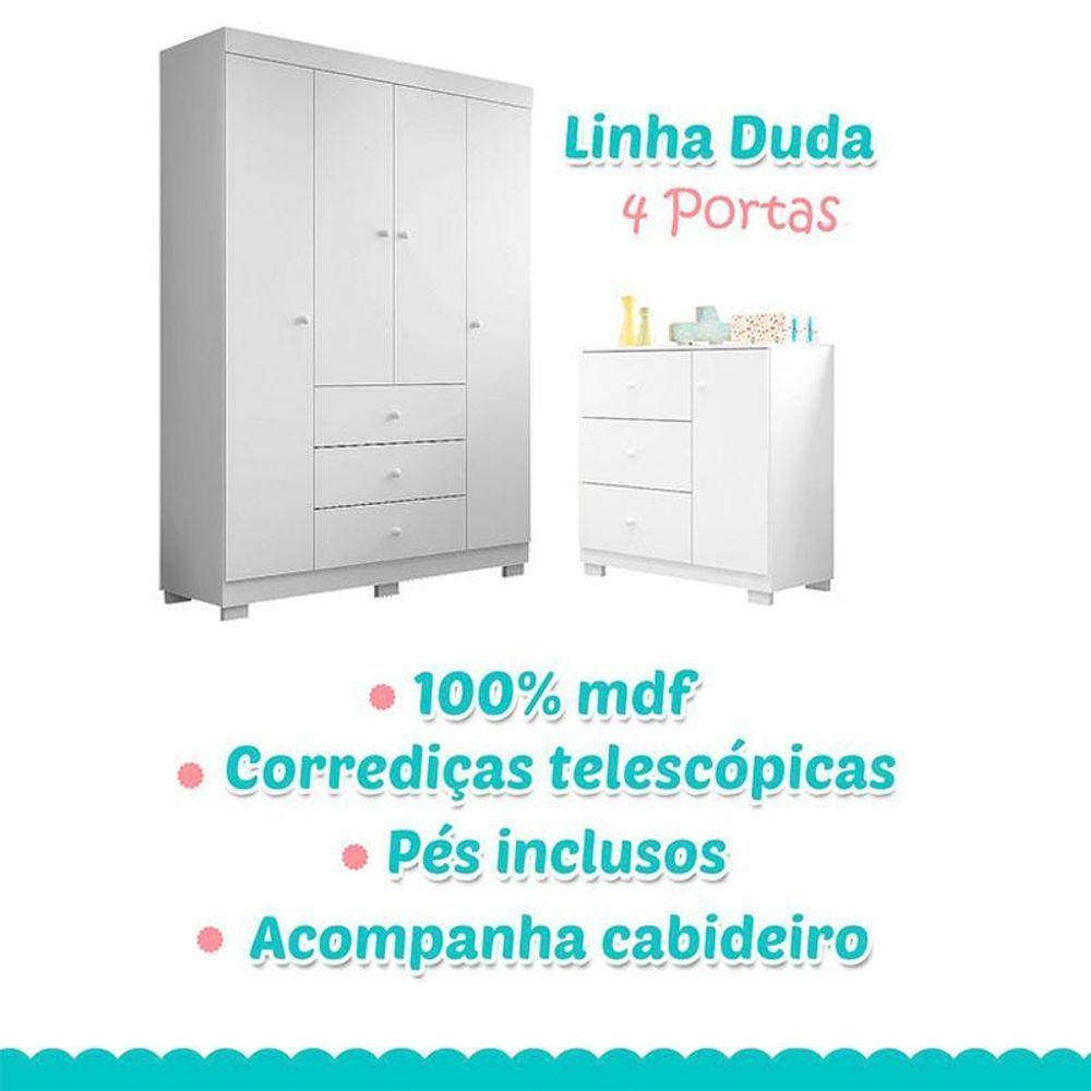 Quarto De Bebê Duda 4 Portas Com Berço Americano Lara Branco Brilho - Phoenix Baby - 2