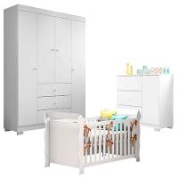 Quarto De Bebê Duda 4 Portas Com Berço Americano Lara Branco Brilho - Phoenix Baby - 1