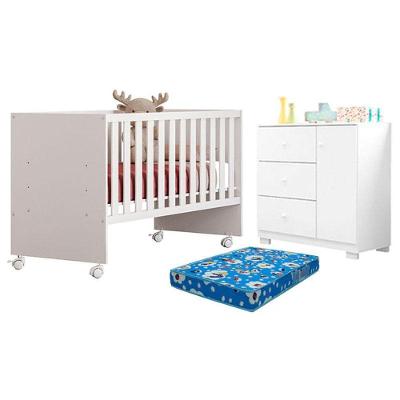 Conjunto Berço Convencional Doce Sonho 3540 em MDF e MDP com Colchão Incluso Branco