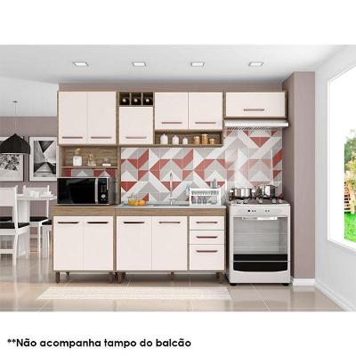 Cozinha 4 Peças Ambiente Barcelona Com Balcão De Pia Carvalho Oak Off White - Poliman
