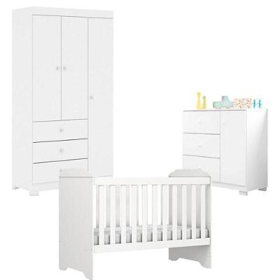 Quarto De Bebê Duda 3 Portas Com Berço Americano Mini Cama Mel Branco Brilho - Phoenix Baby