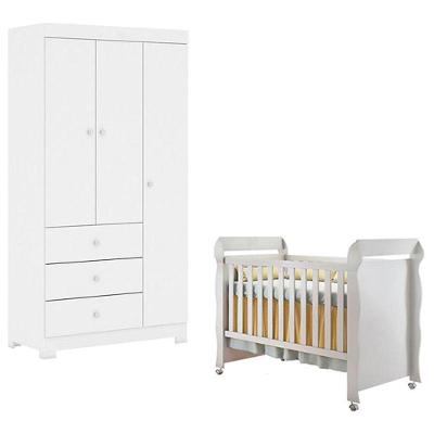 Berço Americano Mirelle Com Guarda Roupa 3 Portas Duda Branco Brilho - Phoenix Baby