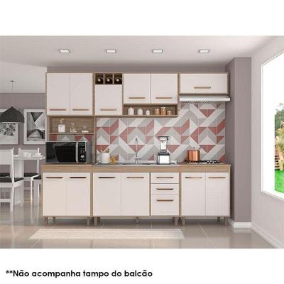 Cozinha 5 Peças Com Balcão De Pia Ambiente Barcelona Carvalho Oak Off White - Poliman