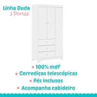 Berço Americano Lara E Guarda Roupa Duda 3 Portas Branco Brilho Com Colchão Ortobom - 6