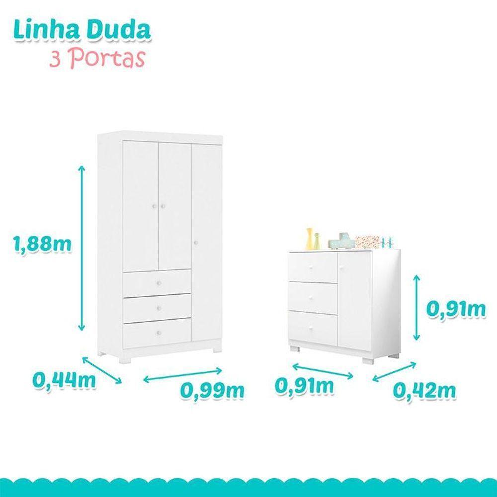 Quarto De Bebê Duda 3 Portas E Berço Americano Lara Branco Brilho Com Colchão Gazin - Phoenix Baby - 4