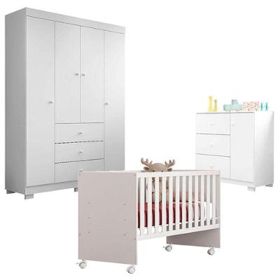 Quarto De Bebê Duda 4 Portas Com Berço Nacional Doce Sonho 3540 Branco Brilho - Phoenix Baby