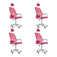 Kit 4 Cadeiras Escritório Diretor Tela Mesh Com Encosto De Cabeça Rosa - 1