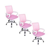 Kit 3 Cadeiras De Escritório Begonia Tela Mesh Ergonômico Rosa - 1