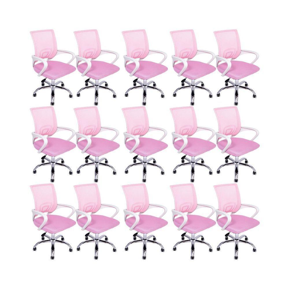 Kit 15 Cadeiras De Escritório Begonia Tela Mesh Ergonômico Rosa - 1