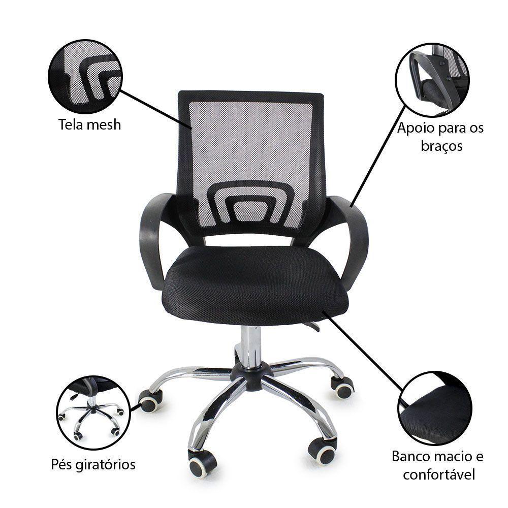 Kit 2 Cadeiras De Escritório Begonia Tela Mesh Ergonômico Preto - 5