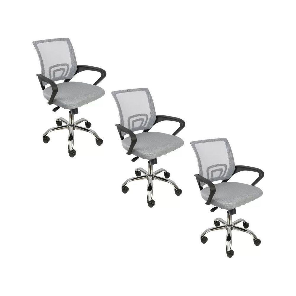 Kit 3 Cadeiras De Escritório Begonia Tela Mesh Ergonômico Cinza - 1