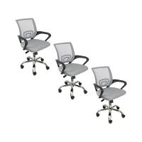 Kit 3 Cadeiras De Escritório Begonia Tela Mesh Ergonômico Cinza - 1