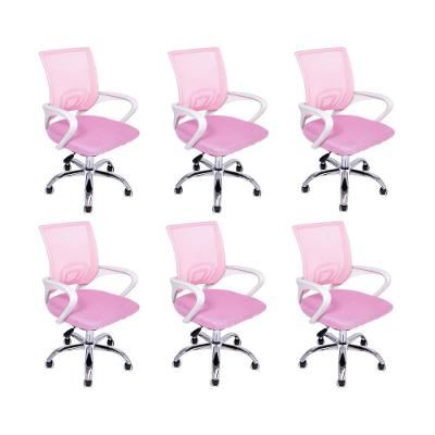 Kit 6 Cadeiras De Escritório Begonia Tela Mesh Ergonômico Rosa