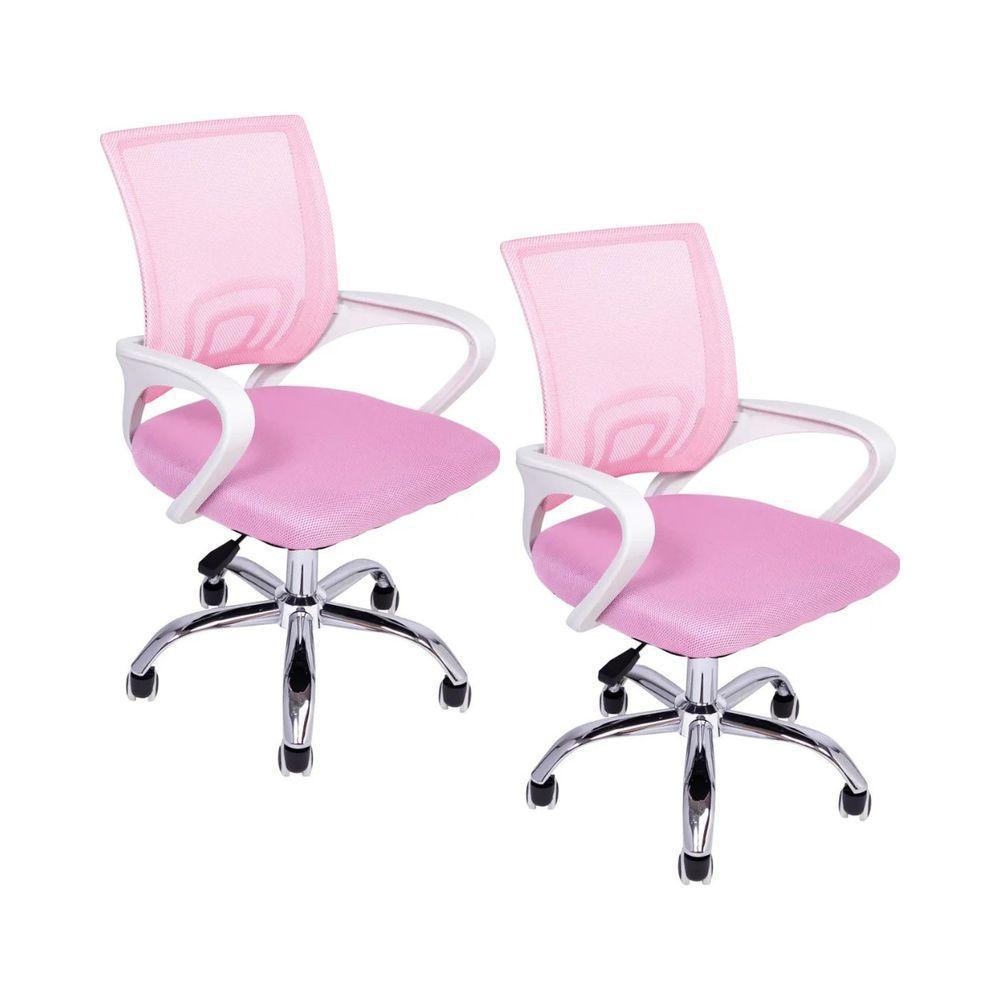 Kit 2 Cadeiras De Escritório Begonia Tela Mesh Ergonômico Rosa - 1