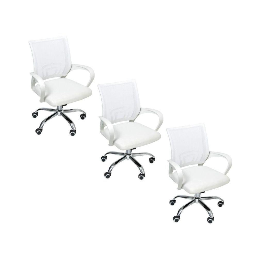 Kit 3 Cadeiras De Escritório Begonia Tela Mesh Ergonômico Branco - 1