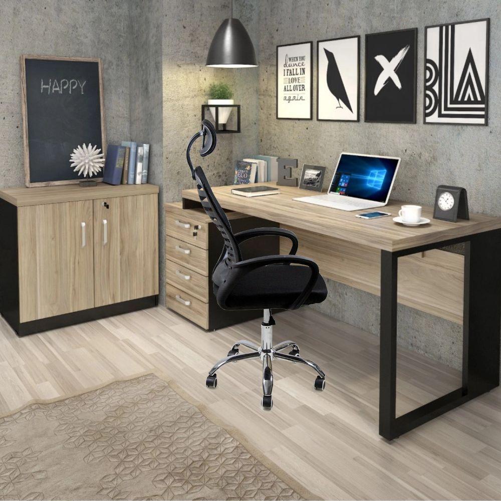 Kit 4 Cadeiras Escritório Diretor Tela Mesh Encosto De Cabeça Preto - 6