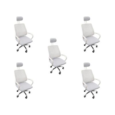 Kit 5 Cadeiras Escritório Diretor Tela Mesh Encosto De Cabeça Branco