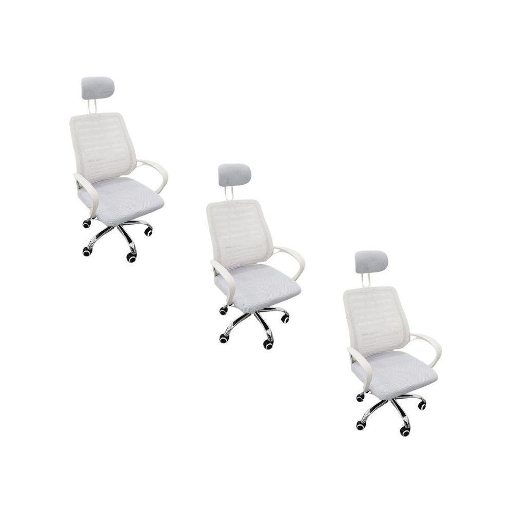 Kit 3 Cadeiras Escritório Diretor Tela Mesh Encosto De Cabeça Branco - 1