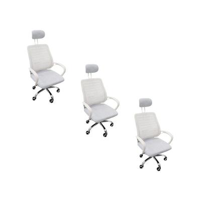Kit 3 Cadeiras Escritório Diretor Tela Mesh Encosto De Cabeça Branco