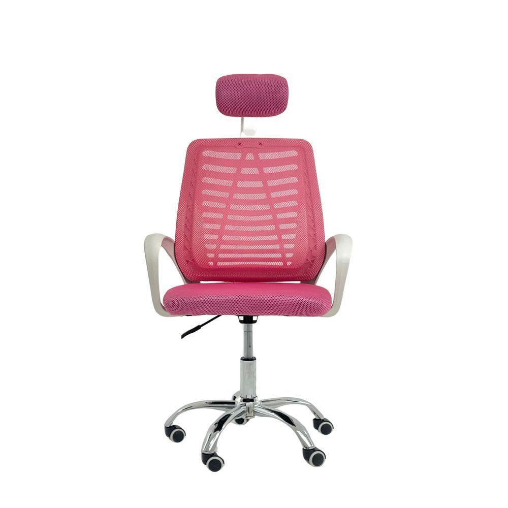 Kit 3 Cadeiras Escritório Diretor Tela Mesh Com Encosto De Cabeça Rosa - 5