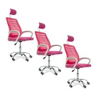 Kit 3 Cadeiras Escritório Diretor Tela Mesh Com Encosto De Cabeça Rosa - 1