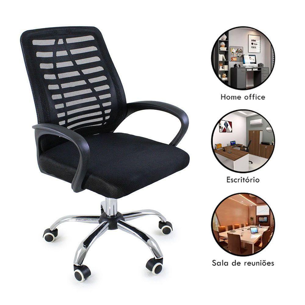 Kit 4 Cadeiras De Escritório Esteirinha Mesh Ergonômica Preto - 2