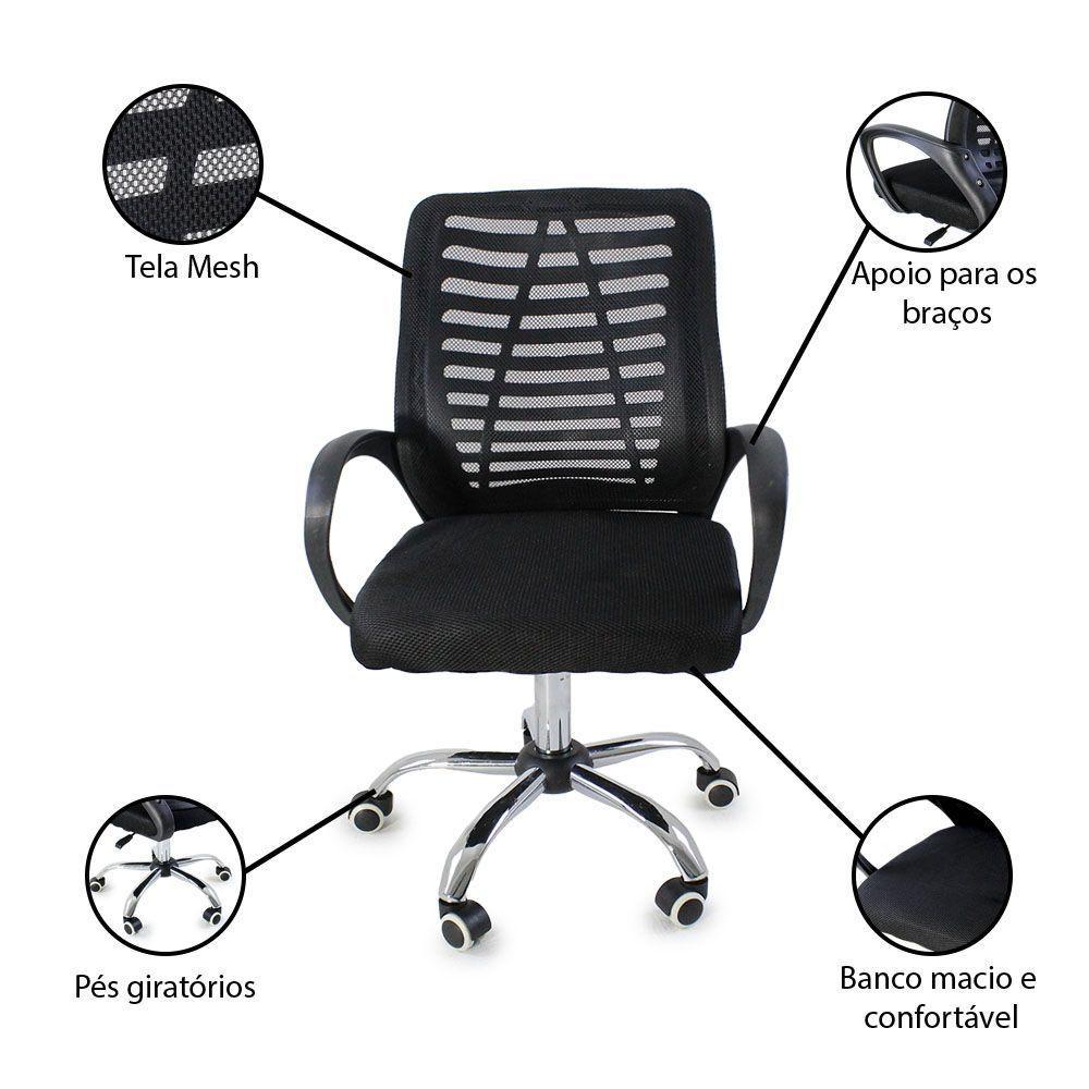 Kit 4 Cadeiras De Escritório Esteirinha Mesh Ergonômica Preto - 5