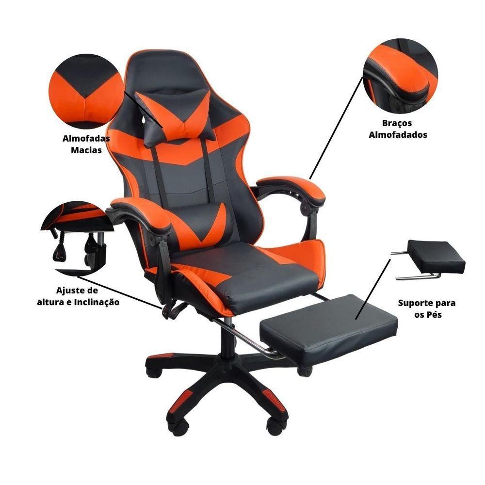 Kit 2 Cadeiras Gamer Stillus Ergonômica Com Apoio Para Os Pés Vermelho - 8