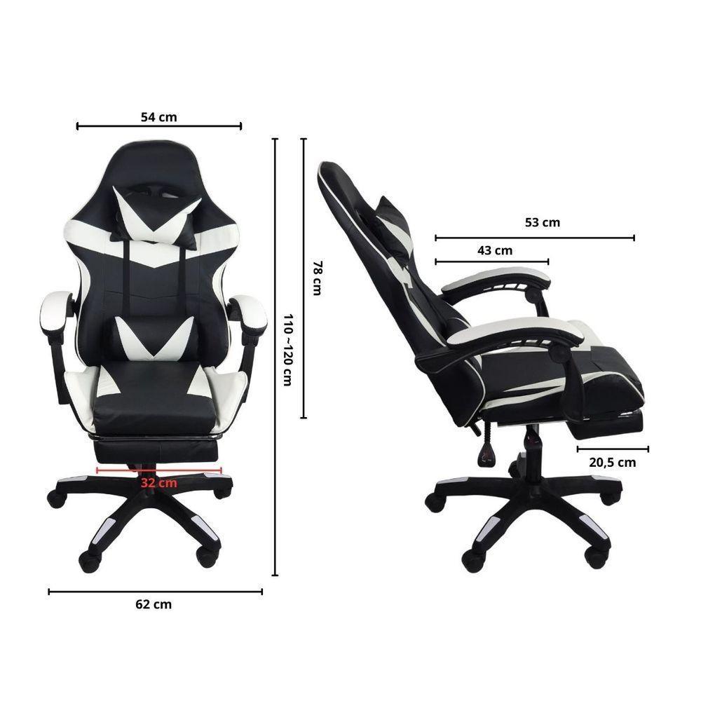 Cadeira Gamer Stillus Ergonômica Com Apoio Para Os Pés Preto E Branco - 6