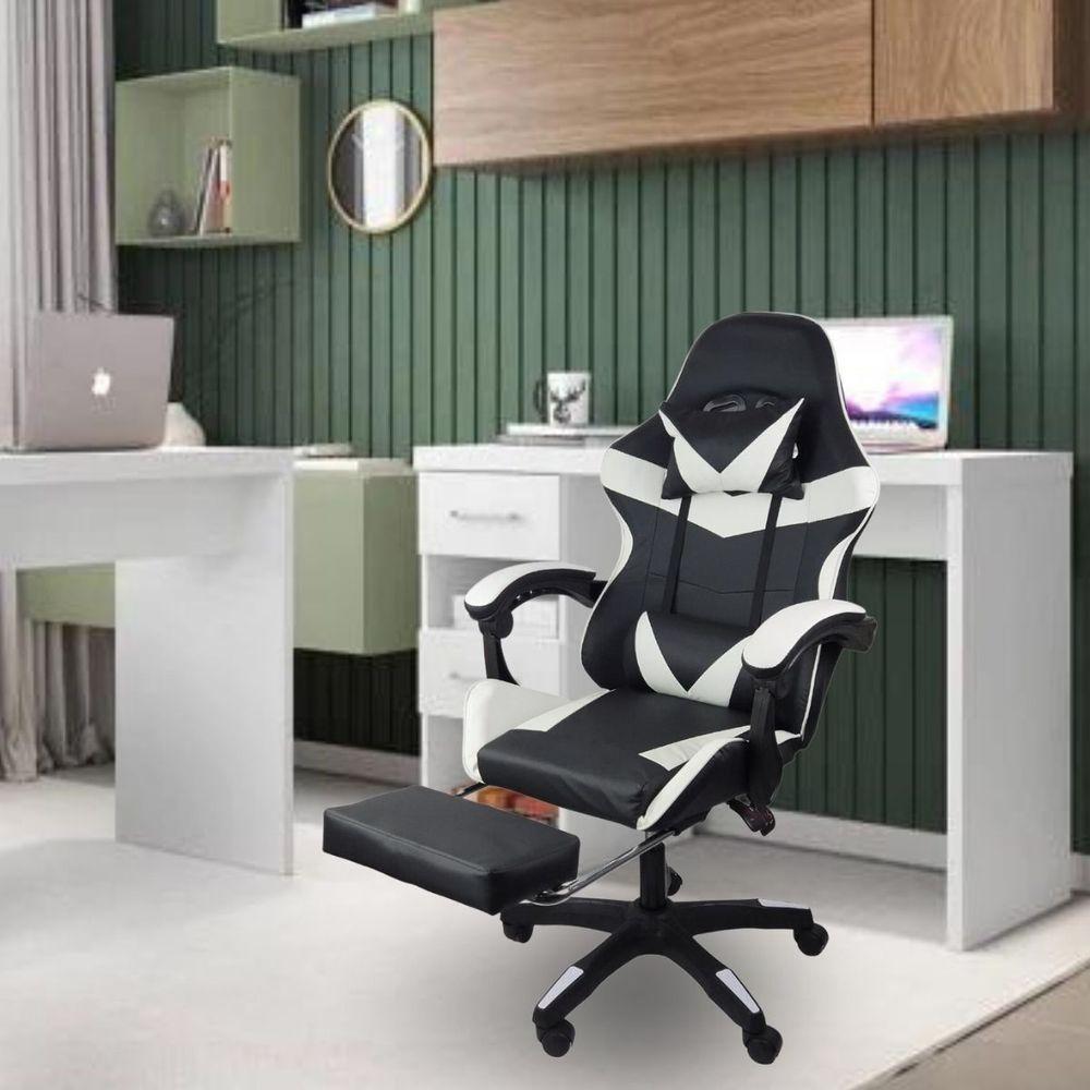 Cadeira Gamer Stillus Ergonômica Com Apoio Para Os Pés Preto E Branco - 7