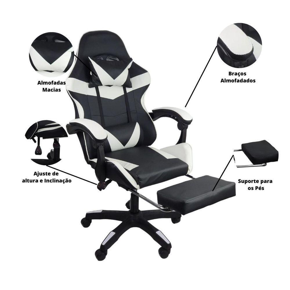 Cadeira Gamer Stillus Ergonômica Com Apoio Para Os Pés Preto E Branco - 8