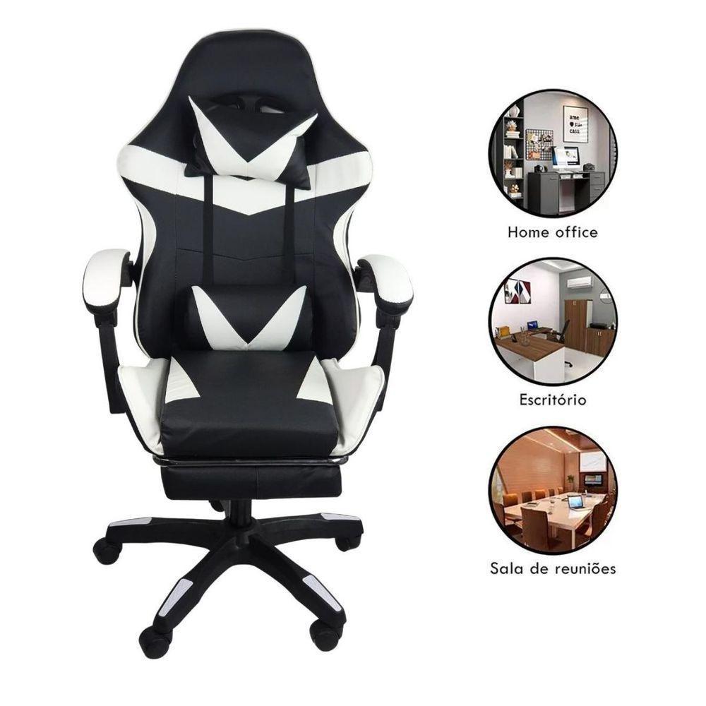 Cadeira Gamer Stillus Ergonômica Com Apoio Para Os Pés Preto E Branco - 9