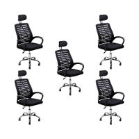 Kit 5 Cadeiras Escritório Diretor Tela Mesh Encosto De Cabeça Preto - 1