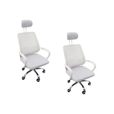 Kit 2 Cadeiras Escritório Diretor Tela Mesh Encosto De Cabeça Branco