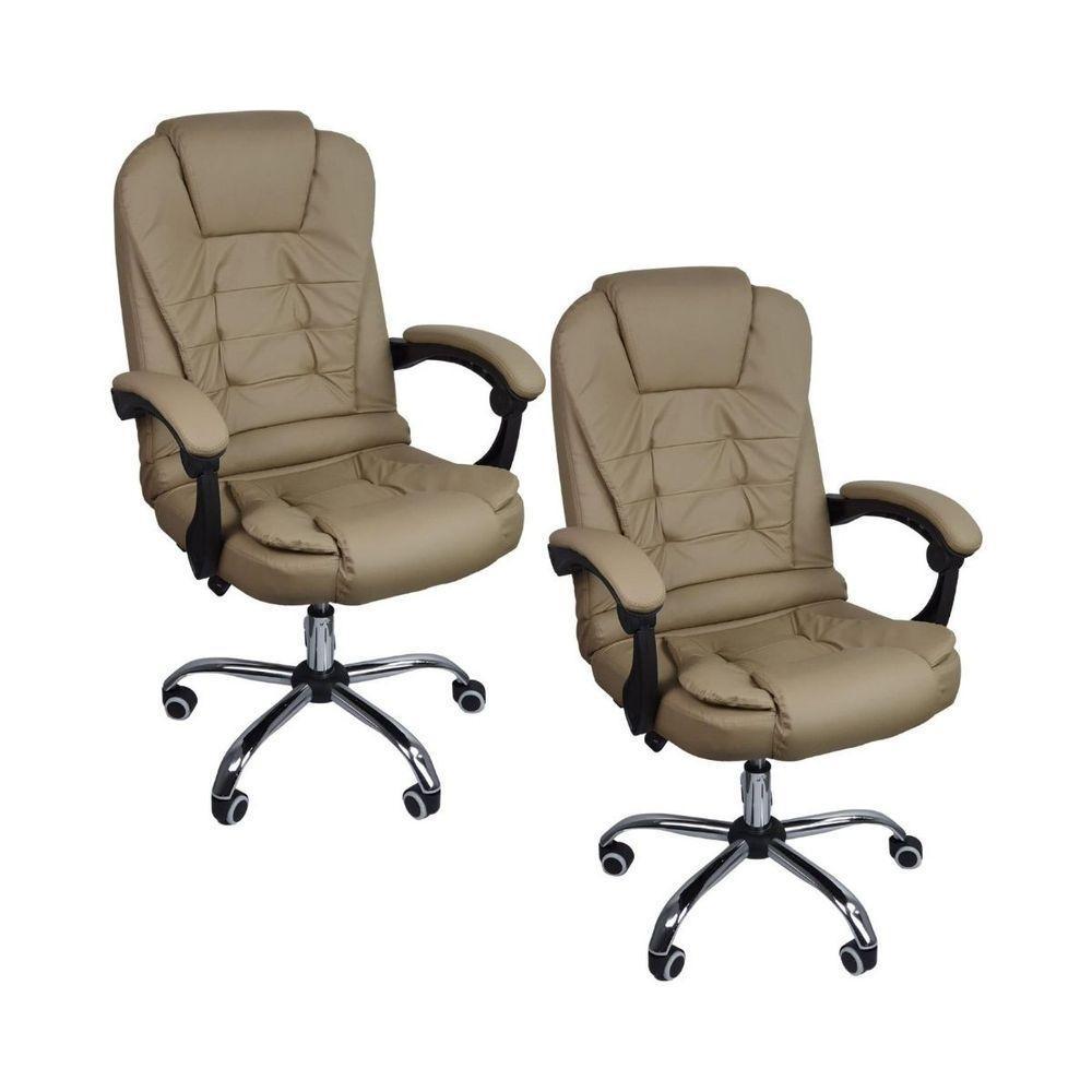 Kit 2 Cadeiras De Escritório Presidente Reclinável Bege - 1