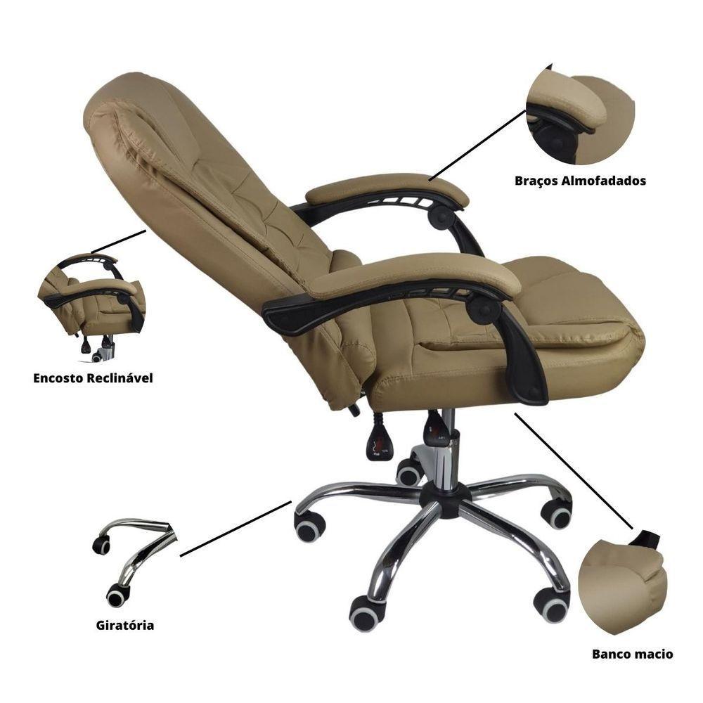 Kit 2 Cadeiras De Escritório Presidente Reclinável Bege - 8