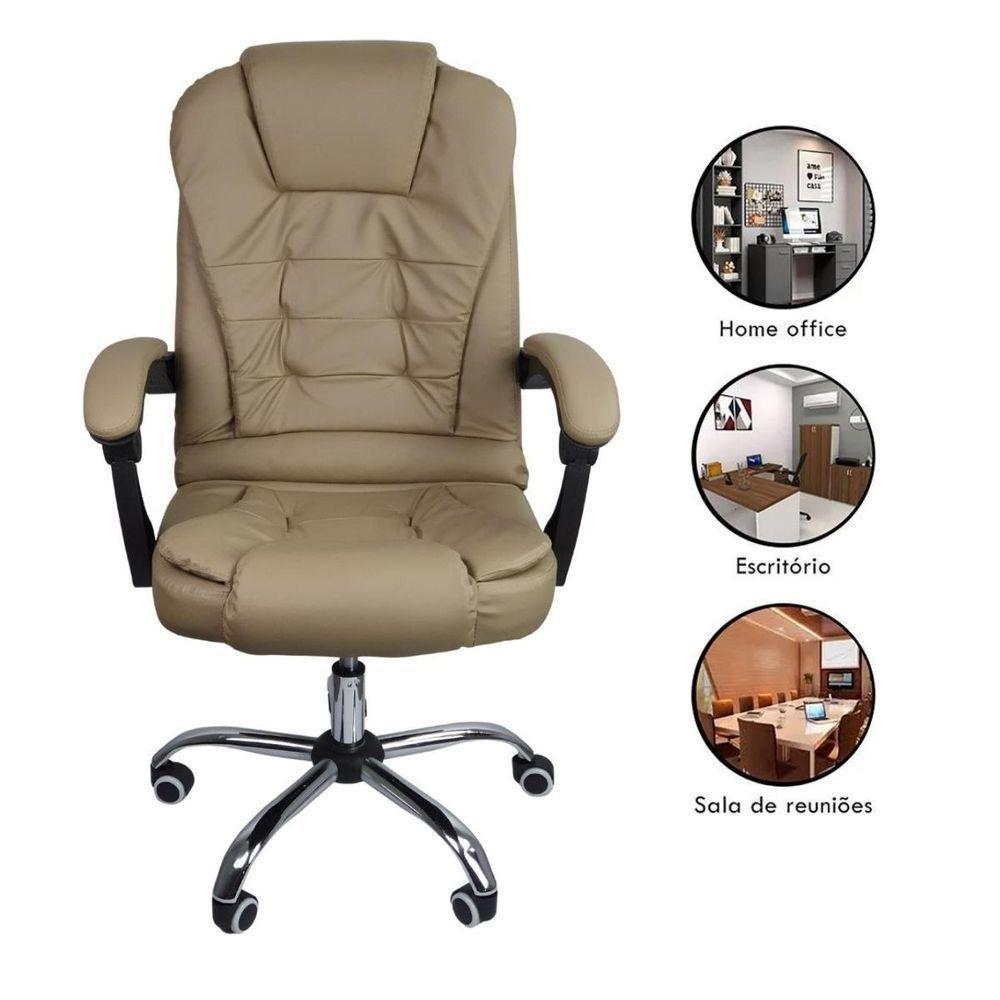 Kit 2 Cadeiras De Escritório Presidente Reclinável Bege - 9
