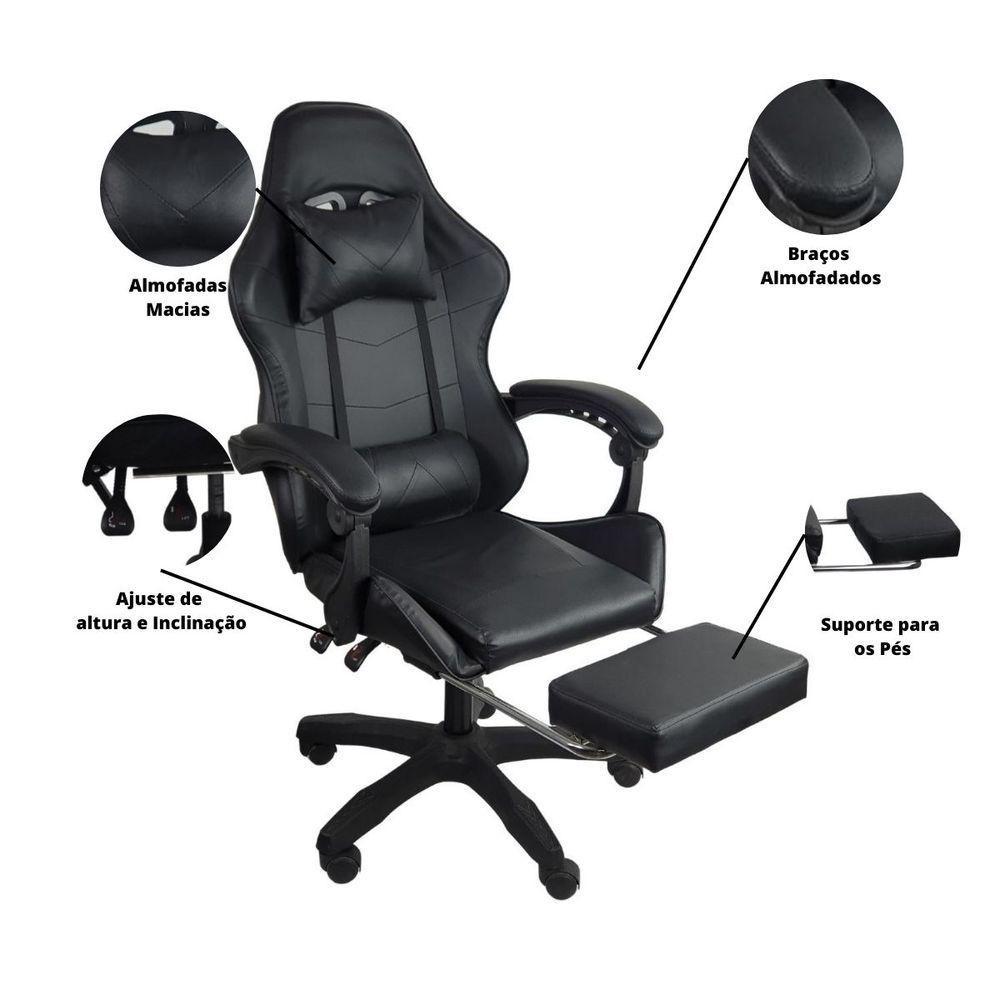 Kit 2 Cadeiras Gamer Stillus Ergonômica Com Apoio Para Os Pés Preto - 8