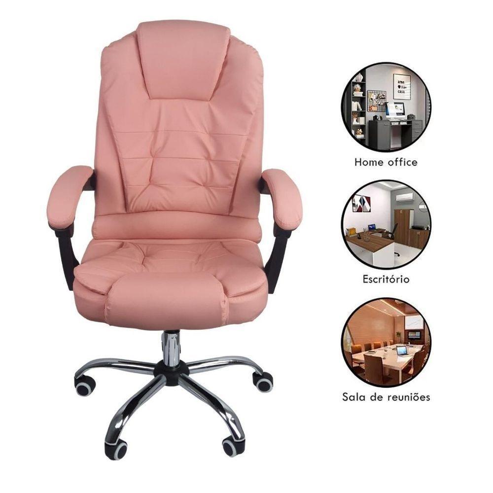 Cadeira De Escritório Presidente Reclinável Ergonômica Rosa Chiclete - 7