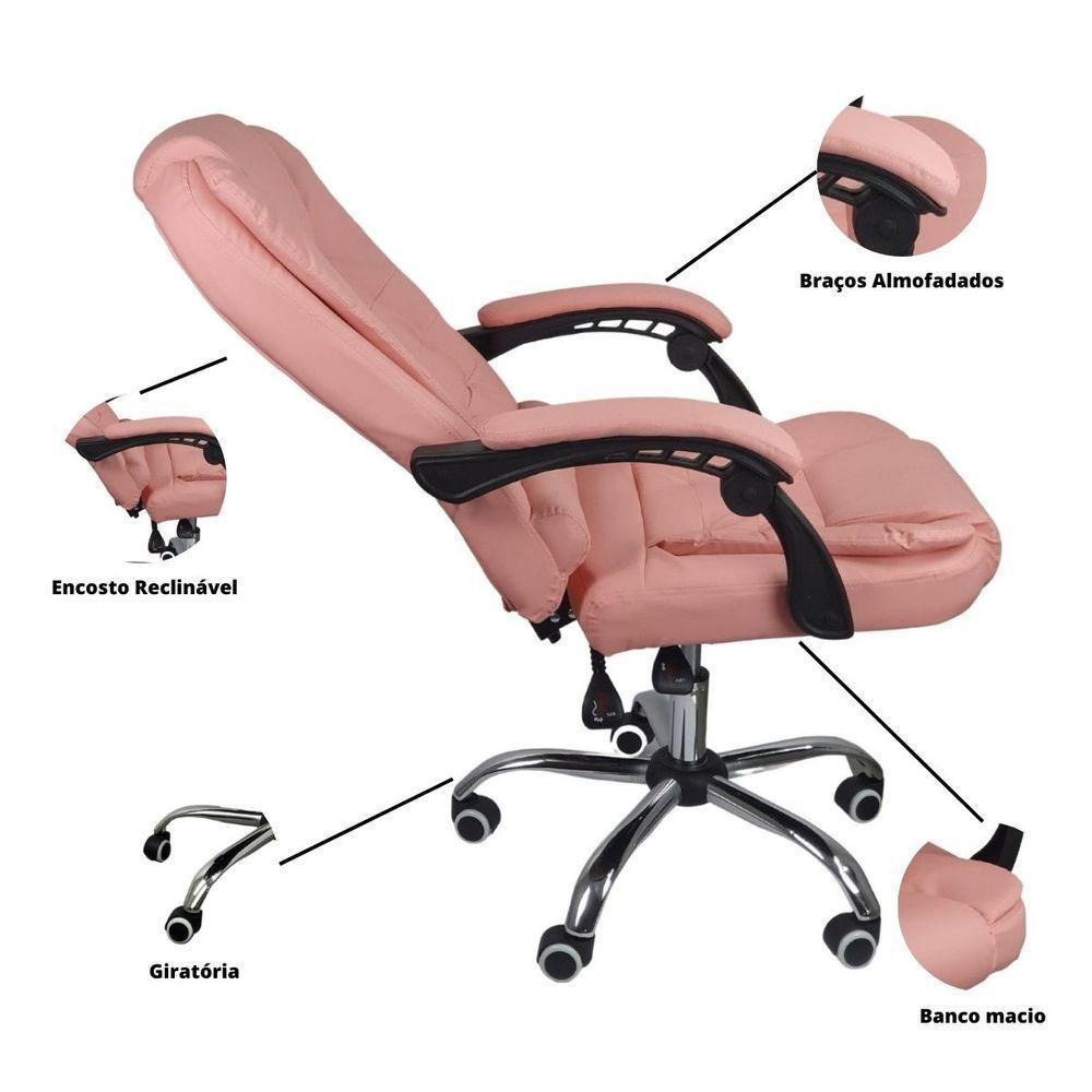 Cadeira De Escritório Presidente Reclinável Ergonômica Rosa Chiclete - 8
