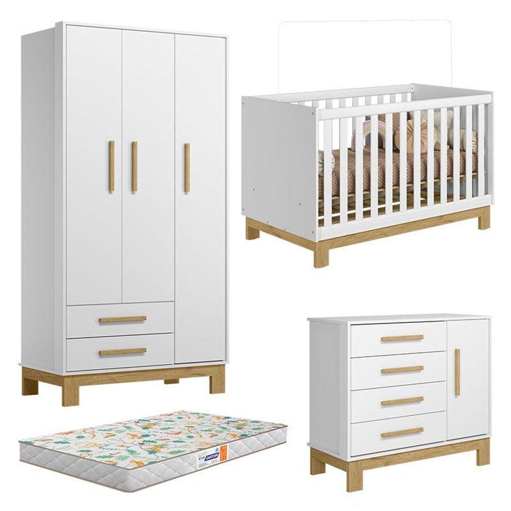 Quarto De Bebê Q Encanto Slim Branco Acetinado Com Colchão Gazin - Qmovi - 1