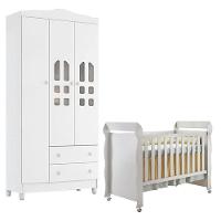 Berço Americano Mirelle E Guarda Roupa New Selena 3 Portas Branco Brilho - Carolina Móveis - 1